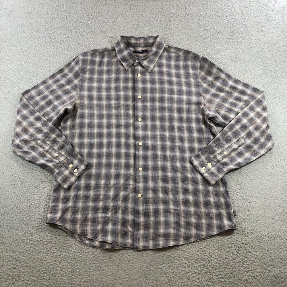 john varvatos Shirt Men's XL Brown Plaid Casual Long Sleeve Button Up Thin